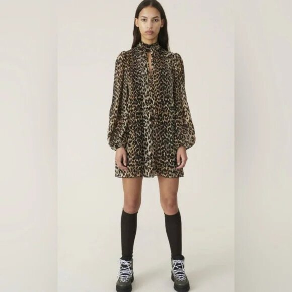 COPY - GANNI Animal Print Georgette Dress. Sz L - Picture 2 of 8